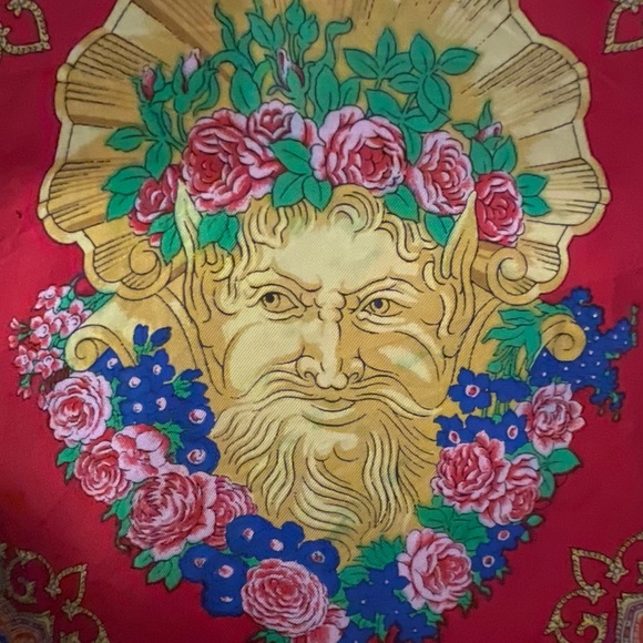 Versace 100% Silk Scarf. Hand Rolled. Multicolor. Made in Italy. 35”. - Picture 9 of 16